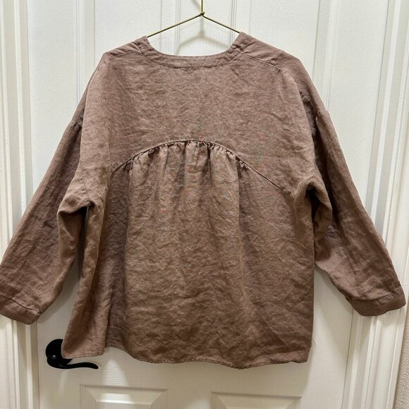 Zara 100% Linen Oversized Tunic Top Women's Size XS Brown Boho Feminine Gypsy - Picture 9 of 11